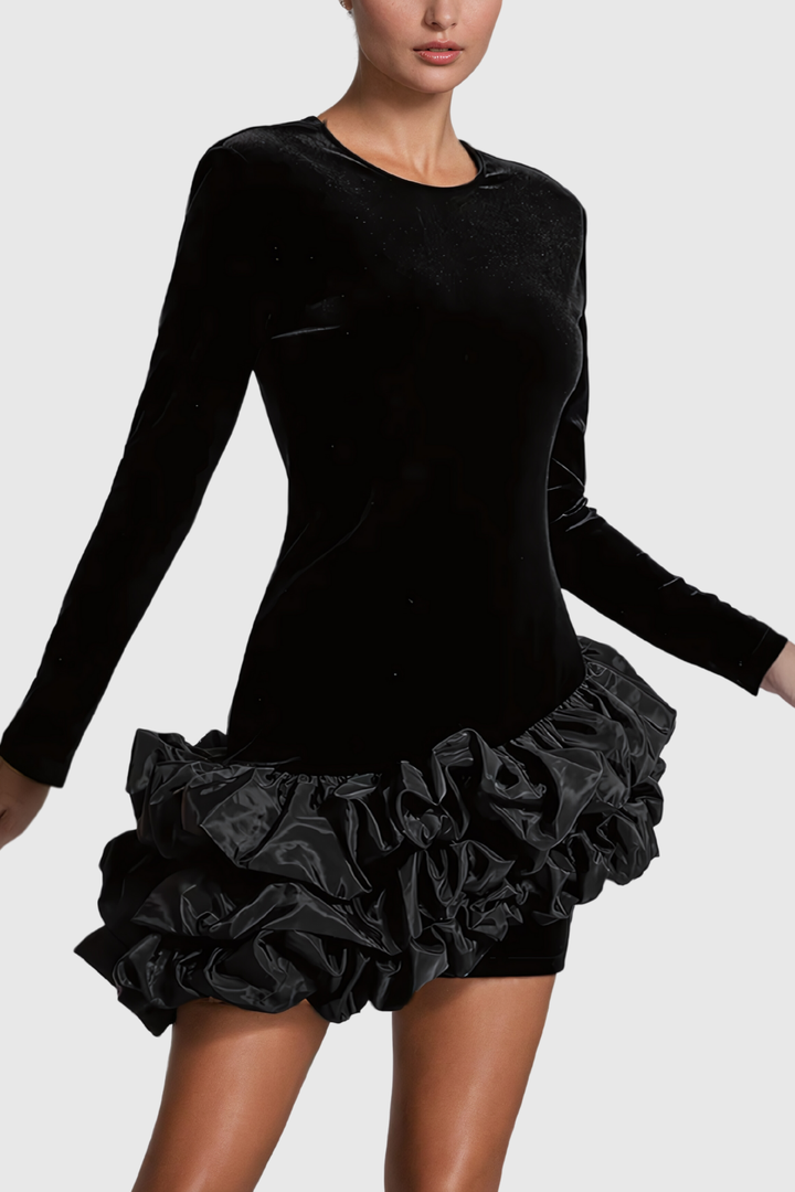 Balesego Ruffle Long Sleeve Mini Dress - Celestia Couture