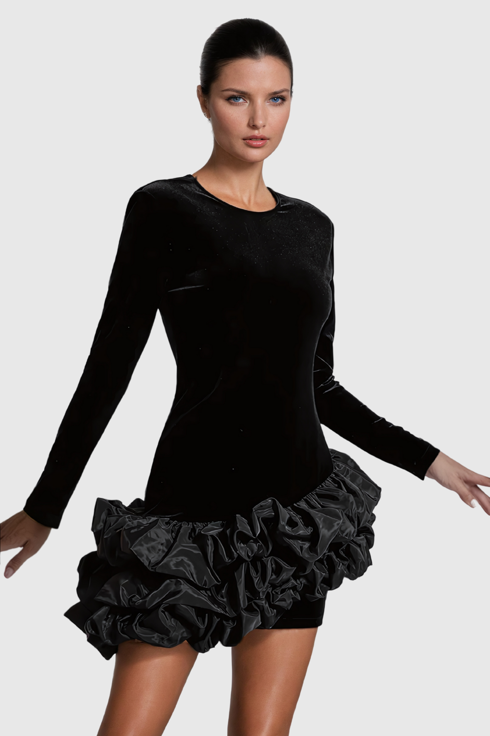 Balesego Ruffle Long Sleeve Mini Dress - Celestia Couture
