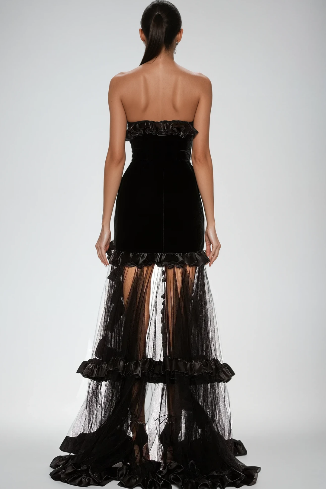 Barukh Ruffle Strapless Mesh Maxi Dress - Celestia Couture