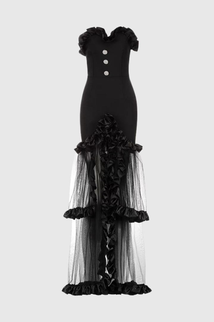 Barukh Ruffle Strapless Mesh Maxi Dress - Celestia Couture