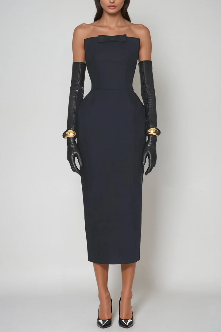 Bastien Strapless Maxi Dress In Black - Celestia Couture