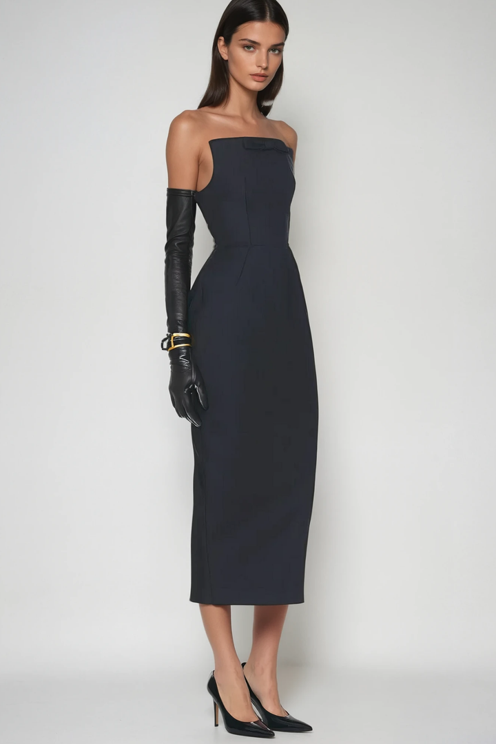 Bastien Strapless Maxi Dress In Black - Celestia Couture