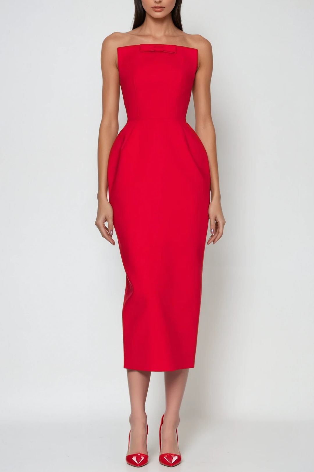 Bastien Strapless Maxi Dress In Red - Celestia Couture