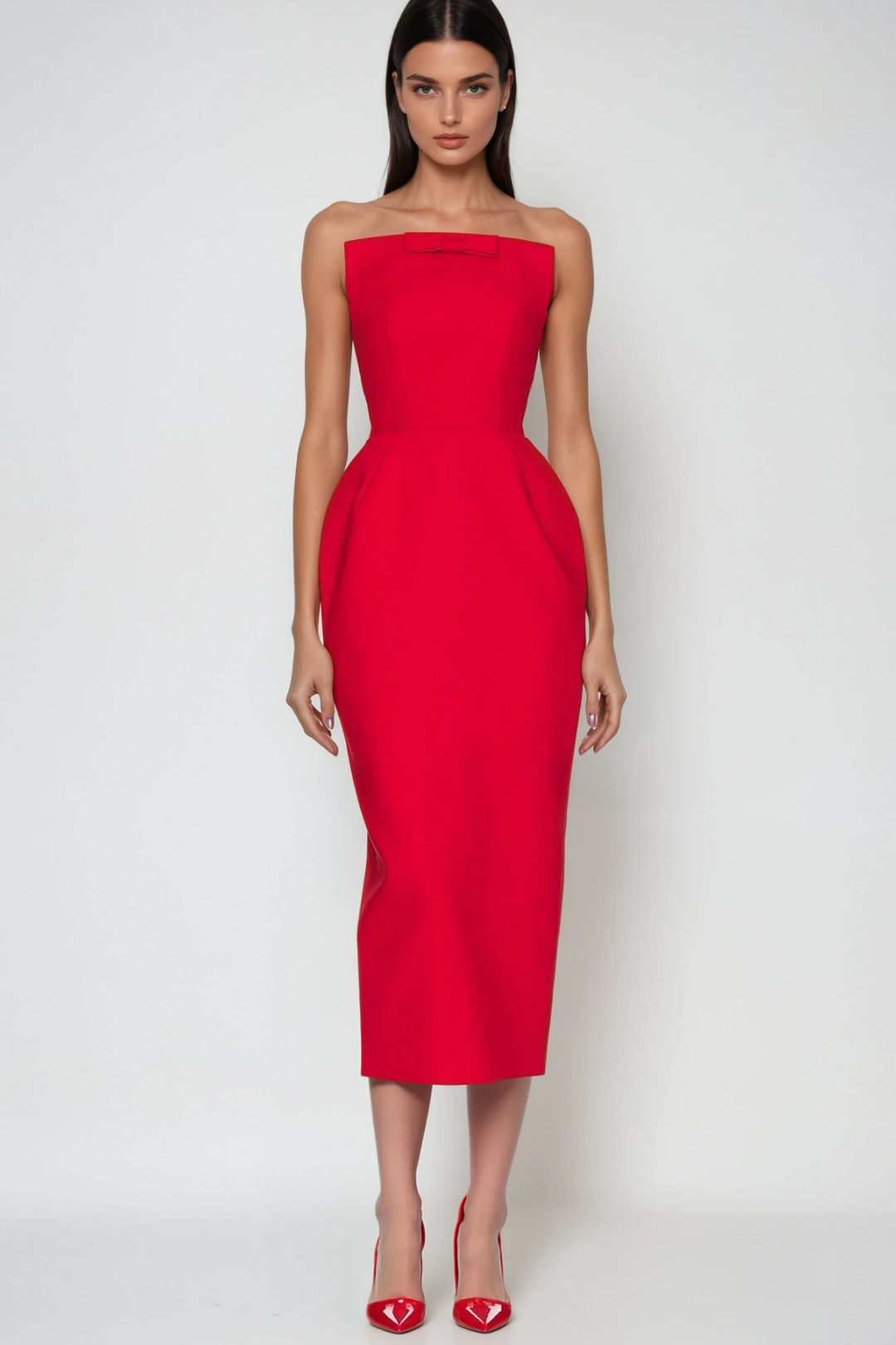 Bastien Strapless Maxi Dress In Red - Celestia Couture