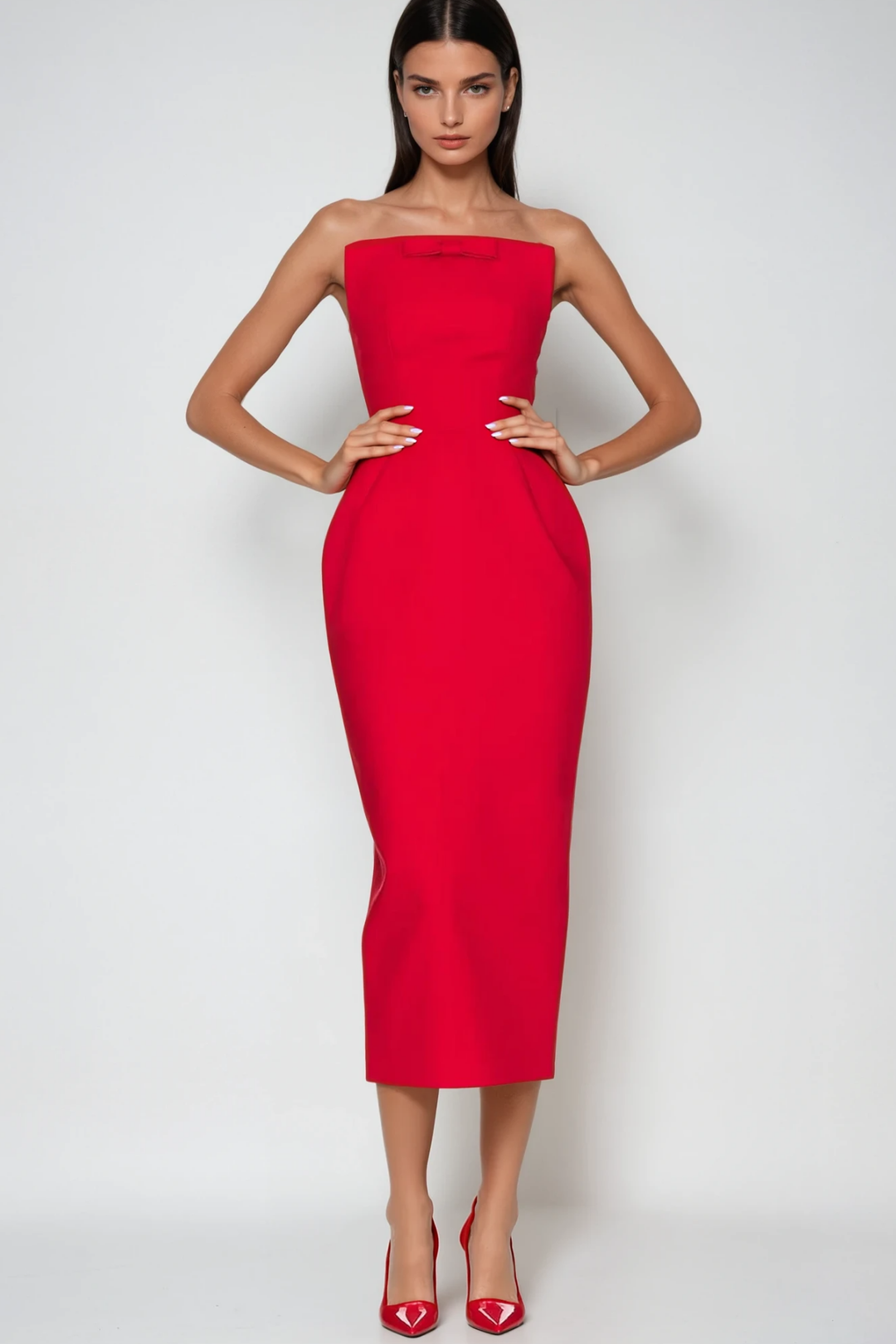 Bastien Strapless Maxi Dress In Red - Celestia Couture