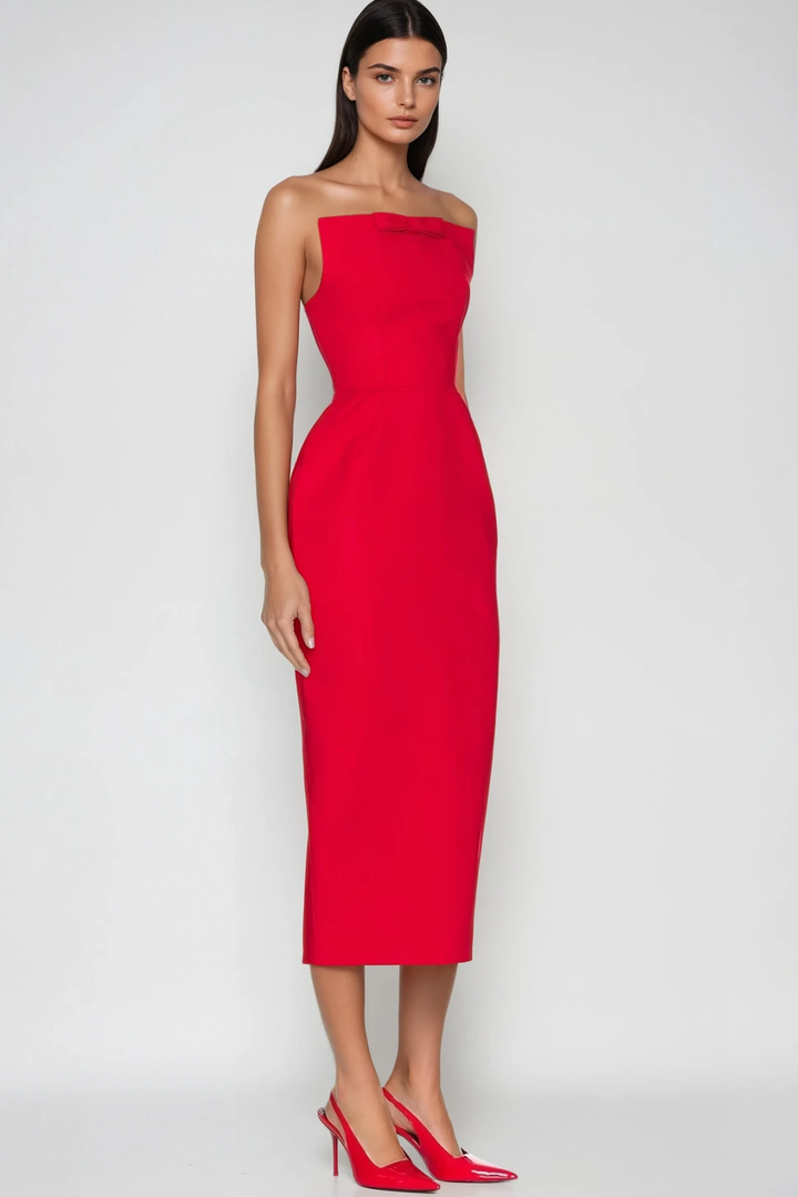 Bastien Strapless Maxi Dress In Red - Celestia Couture
