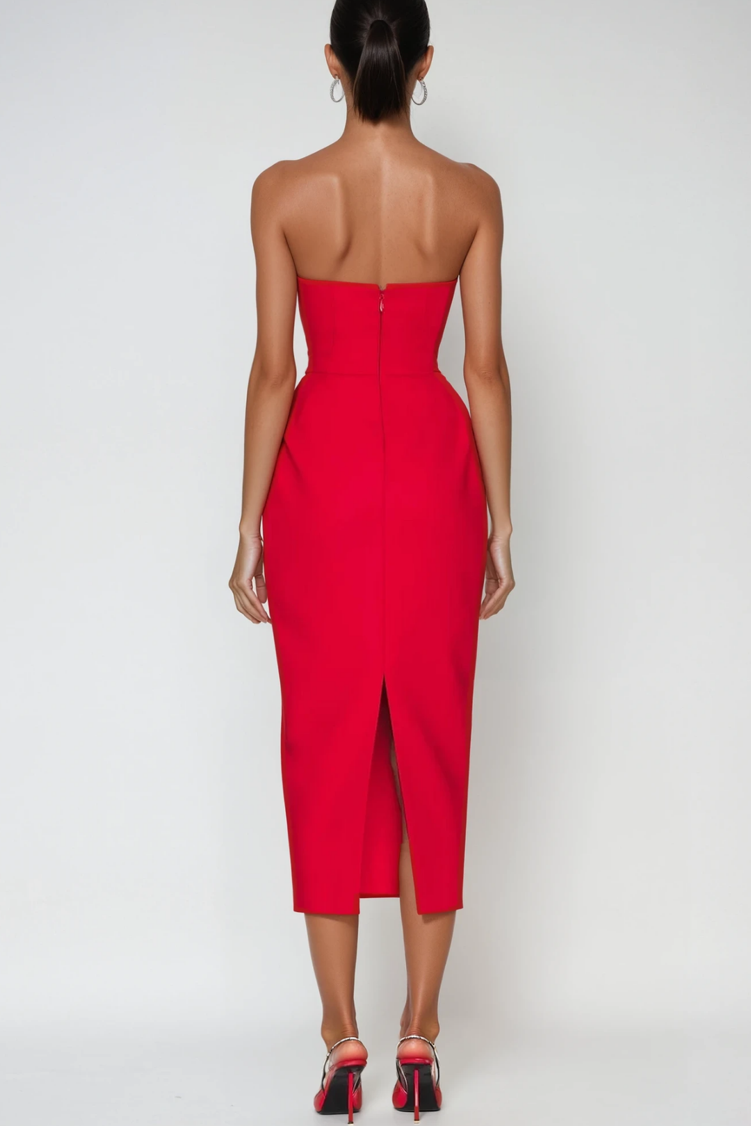 Bastien Strapless Maxi Dress In Red - Celestia Couture