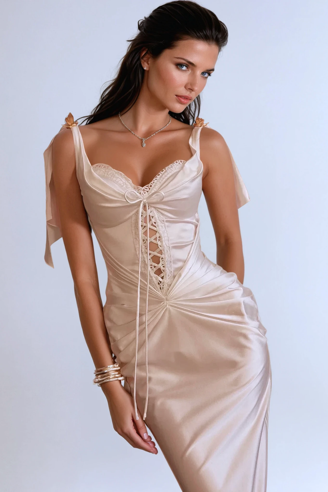 Beowulf Satin Corset Midi Dress - Celestia Couture