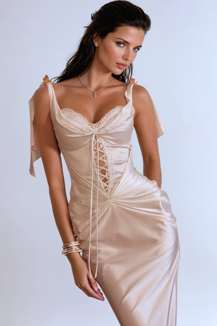 Beowulf Satin Corset Midi Dress - Celestia Couture