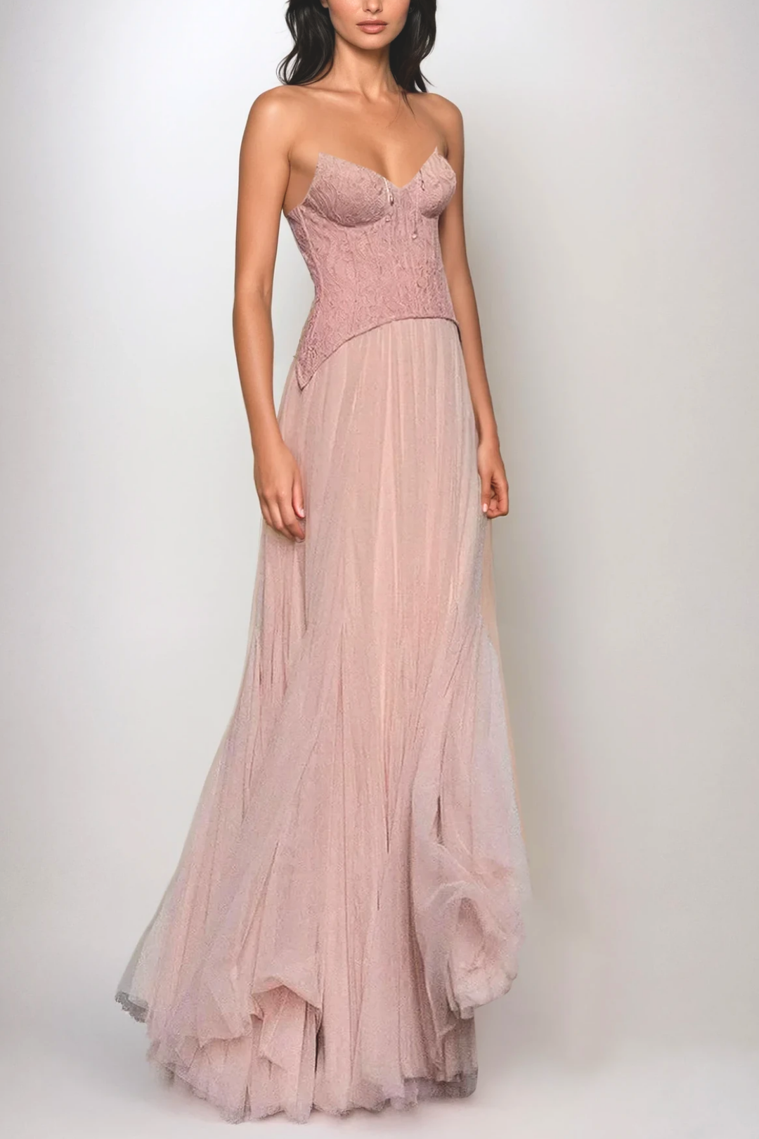 Beppe Lace Corset Tulle Dress In Blush - Celestia Couture