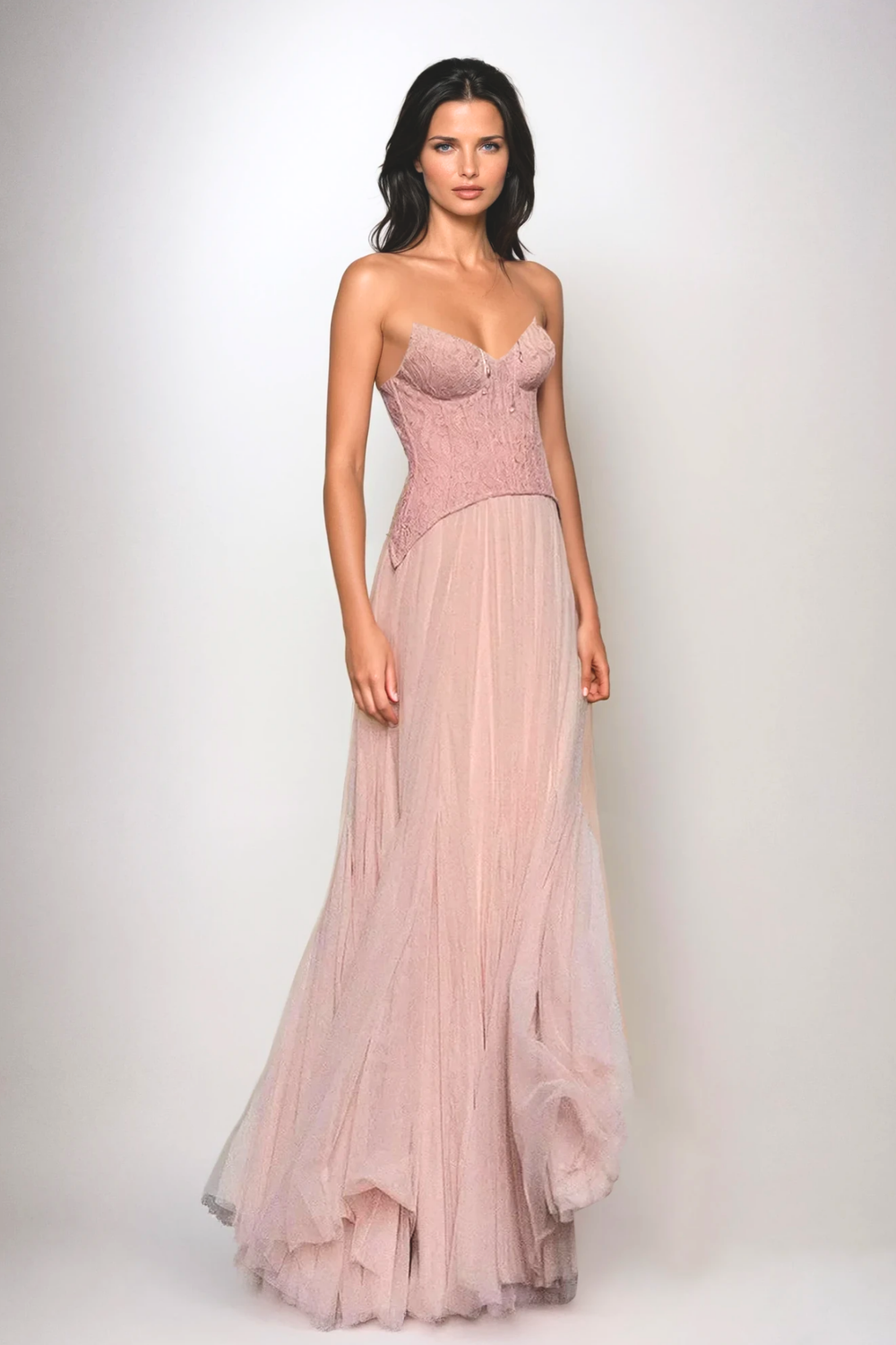 Beppe Lace Corset Tulle Dress In Blush - Celestia Couture