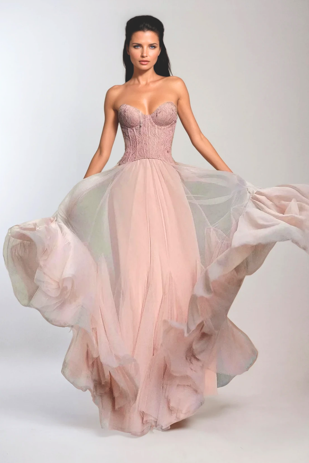 Beppe Lace Corset Tulle Dress In Blush - Celestia Couture
