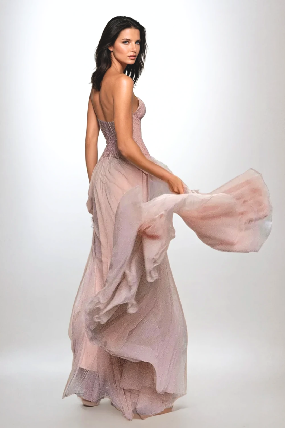 Beppe Lace Corset Tulle Dress In Blush - Celestia Couture