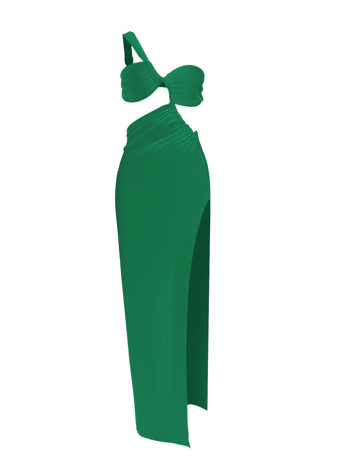 Beatrice One Shoulder Cutout Maxi Dress In Green - Celestial Couture