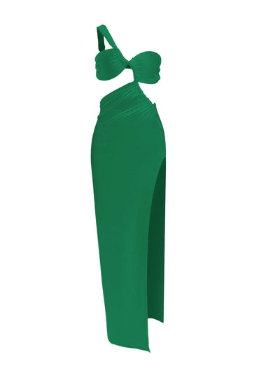 Beatrice One Shoulder Cutout Maxi Dress In Green - Celestial Couture