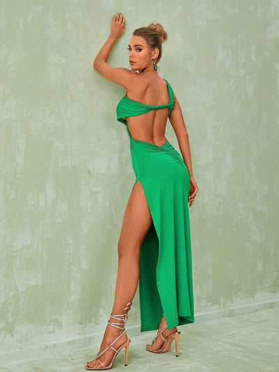 Beatrice One Shoulder Cutout Maxi Dress In Green - Celestial Couture