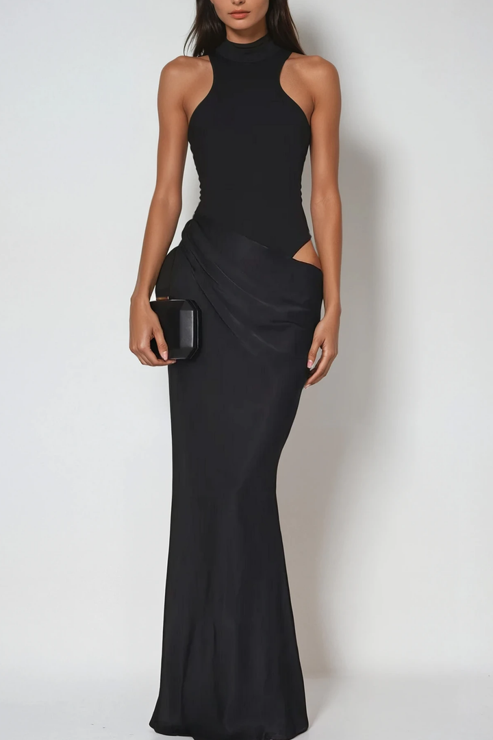 Beres Tank Top Satin Maxi Dress In Black - Celestia Couture