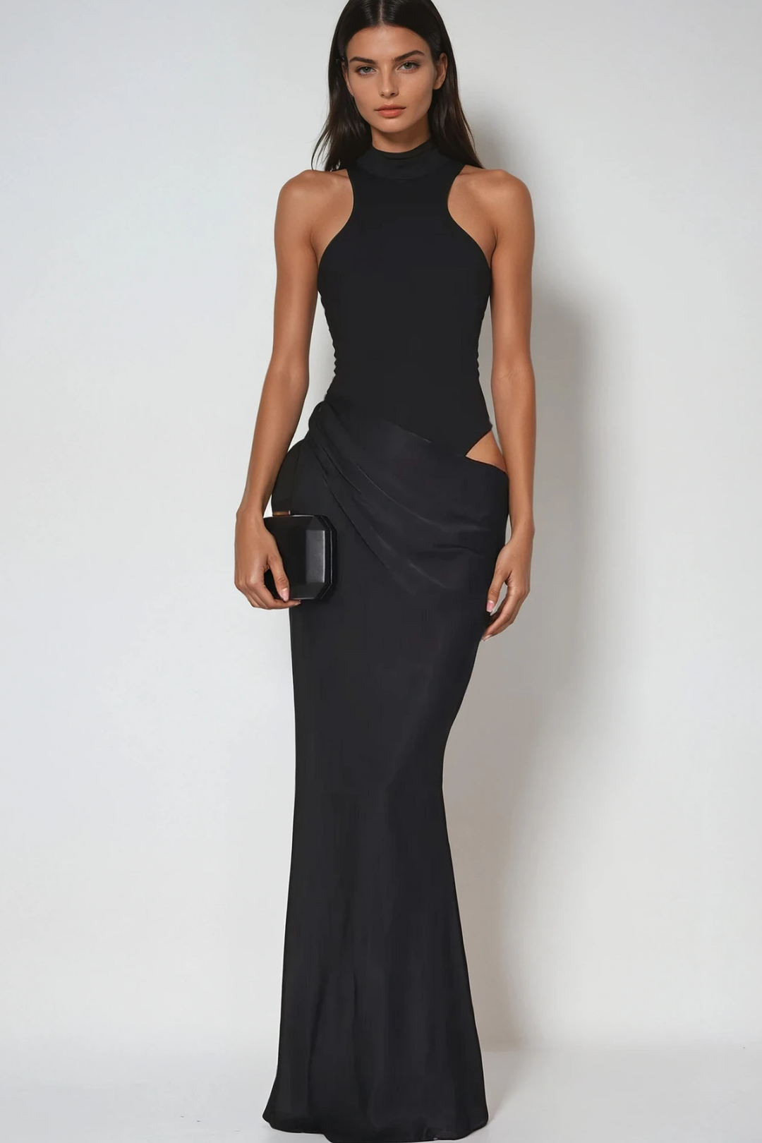 Beres Tank Top Satin Maxi Dress In Black - Celestia Couture