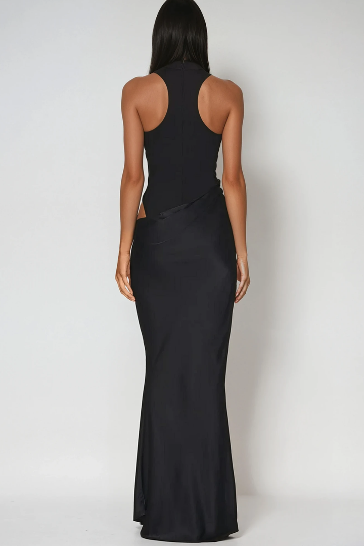 Beres Tank Top Satin Maxi Dress In Black - Celestia Couture