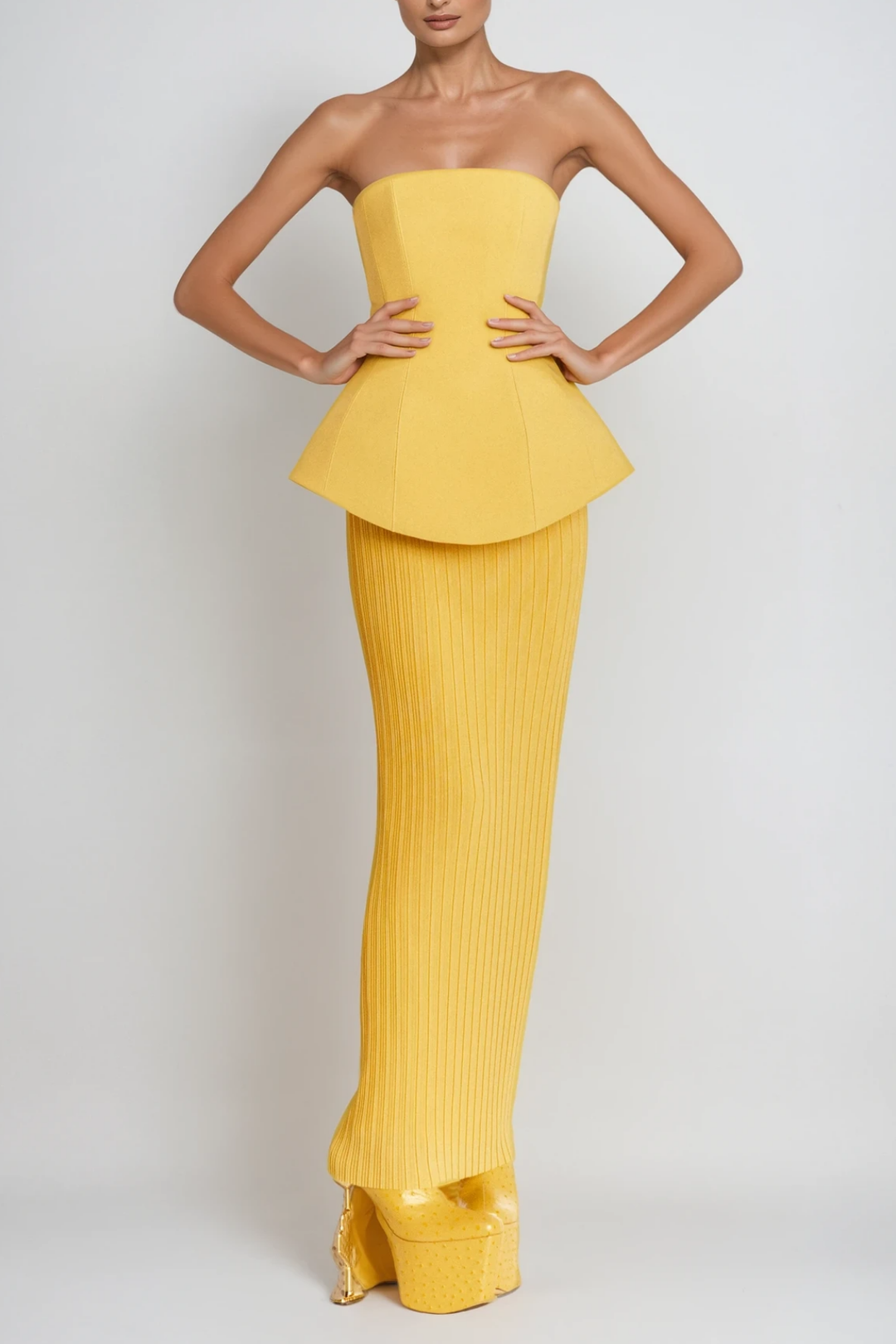 Bern Strapless Maxi Skirt Set In Lemon - Celestia Couture