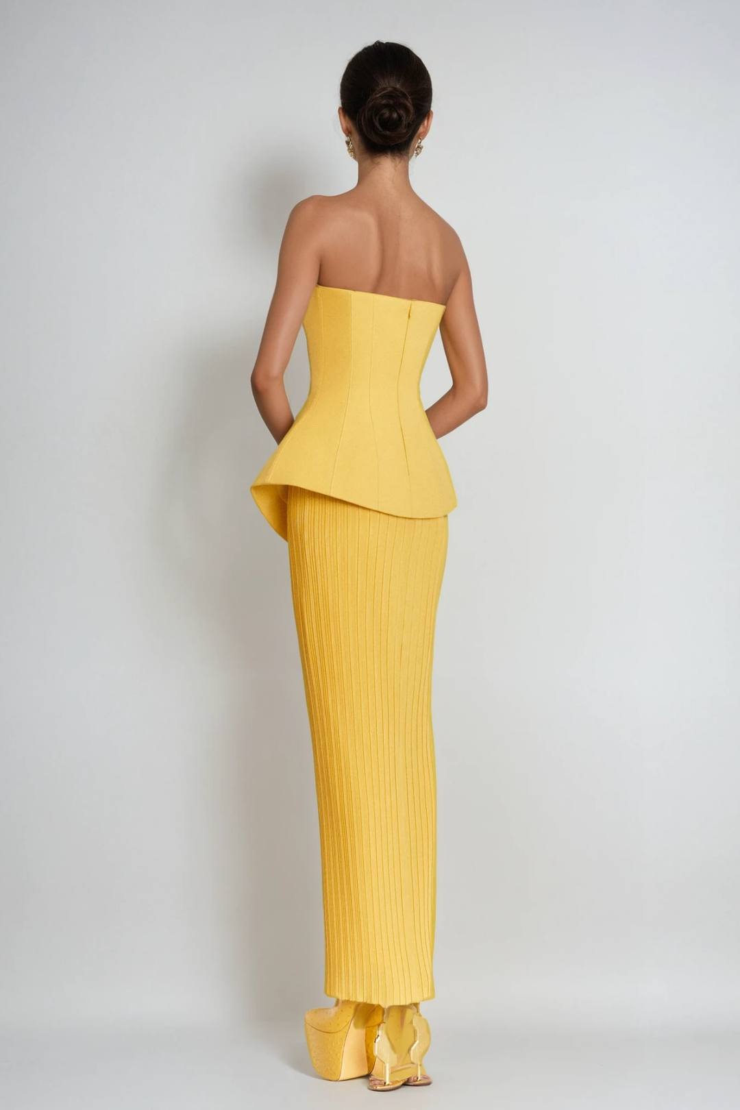 Bern Strapless Maxi Skirt Set In Lemon - Celestia Couture