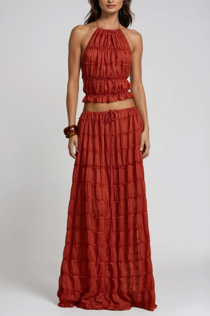 Bernt Ruch Backless Skirt Set In Red - Celestia Couture