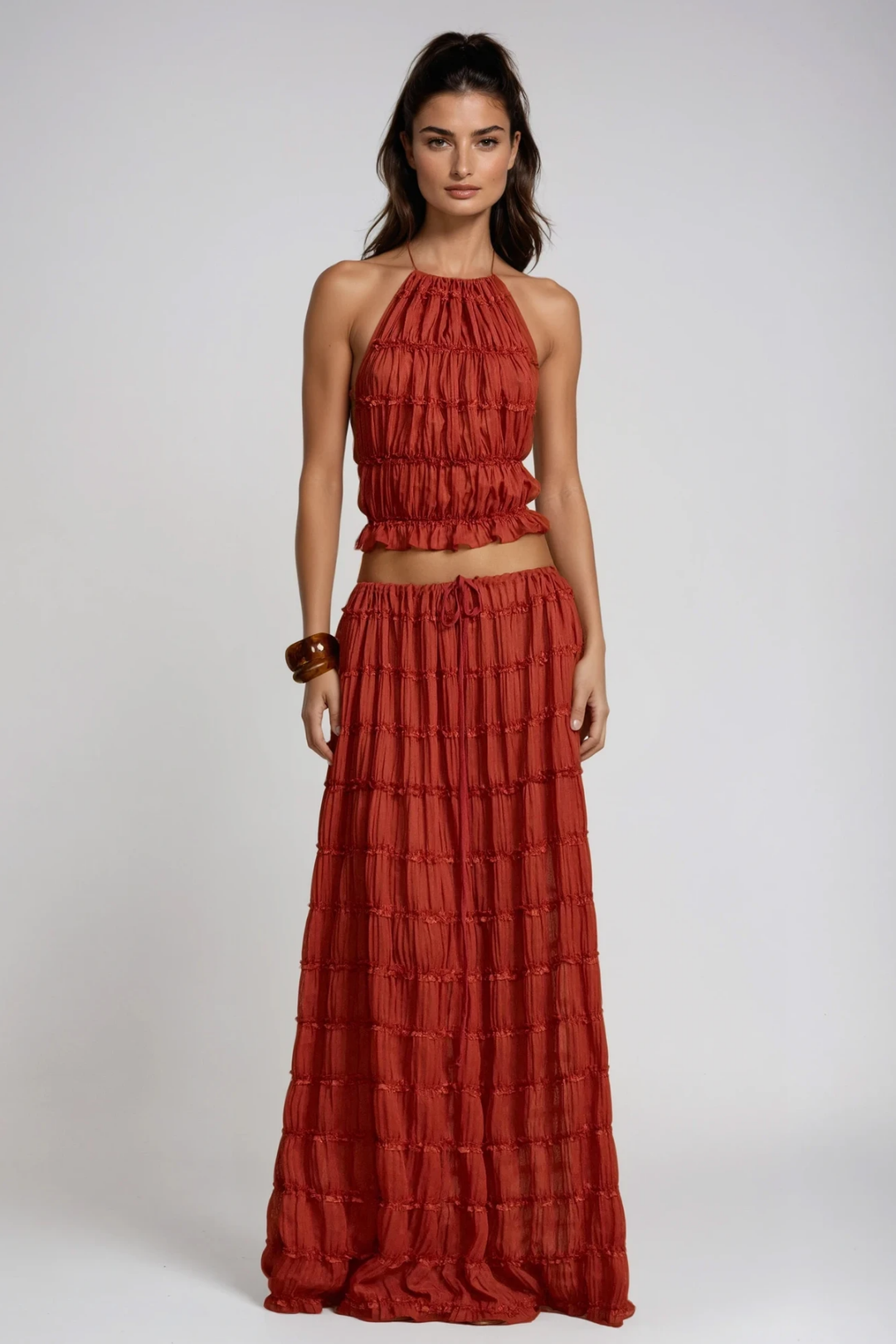 Bernt Ruch Backless Skirt Set In Red - Celestia Couture
