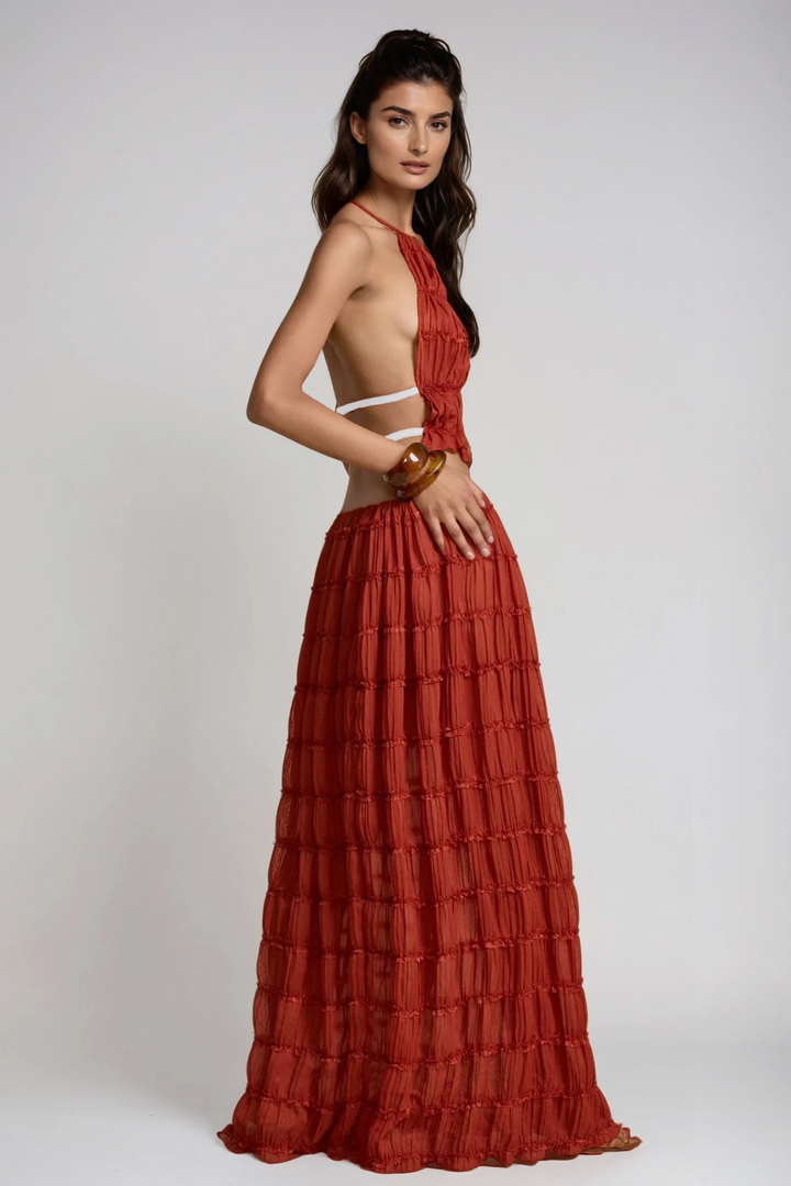 Bernt Ruch Backless Skirt Set In Red - Celestia Couture