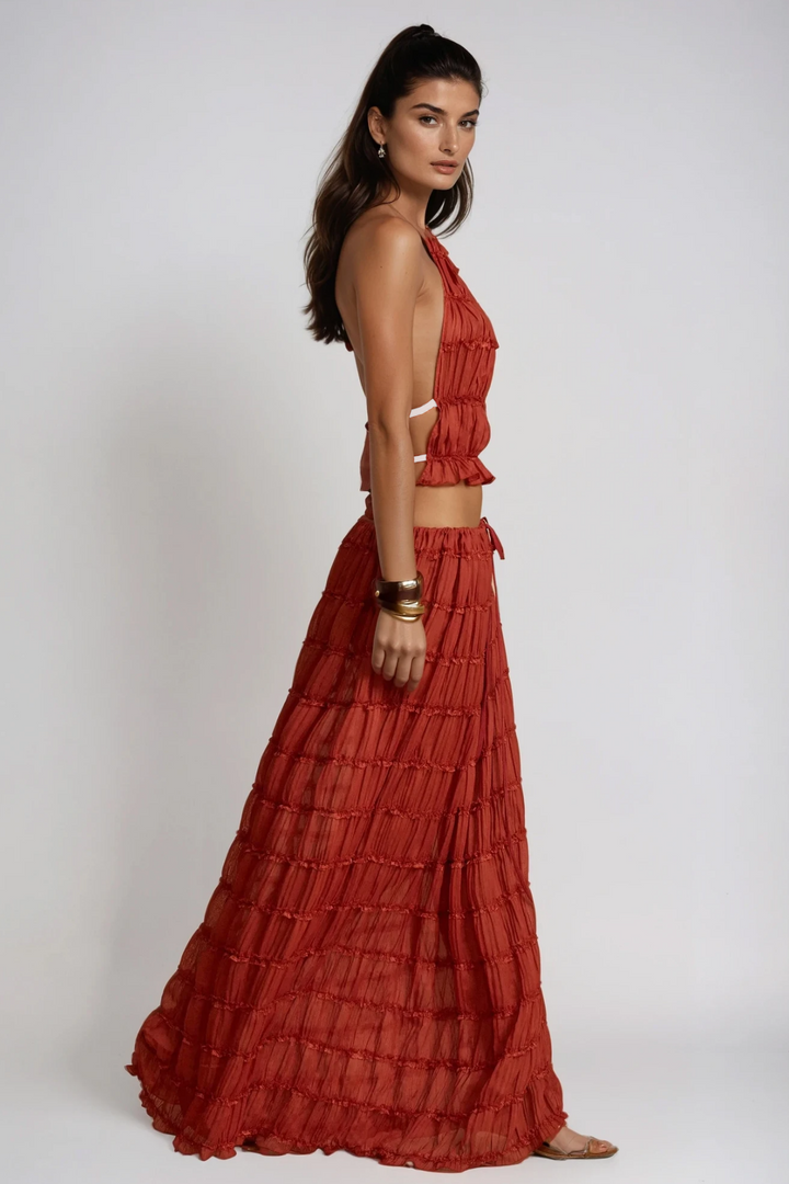 Bernt Ruch Backless Skirt Set In Red - Celestia Couture