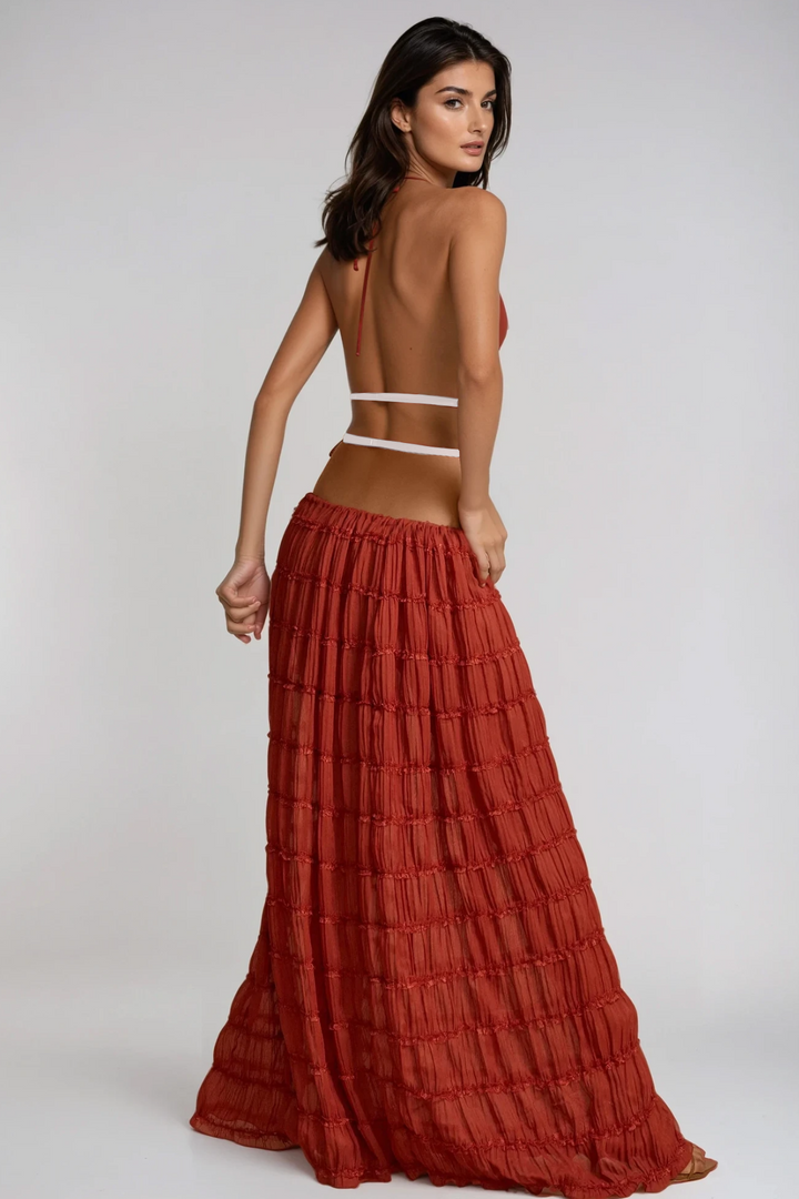 Bernt Ruch Backless Skirt Set In Red - Celestia Couture