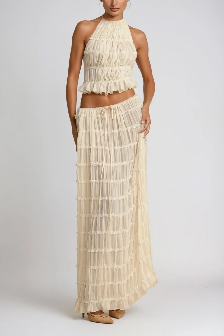Bernt Ruch Backless Skirt Set In White - Celestia Couture