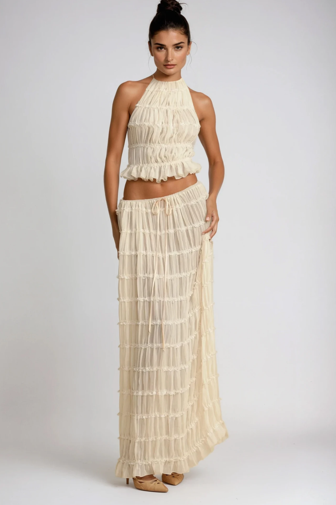 Bernt Ruch Backless Skirt Set In White - Celestia Couture