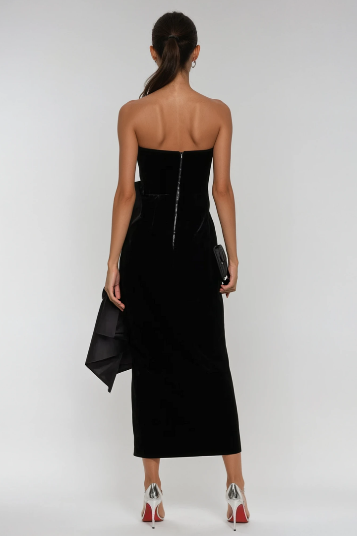 Beroe Strapless Asymmetric Bow Split Maxi Dress - Celestia Couture