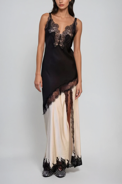 Celine Lace Plunge Satin Maxi Dress