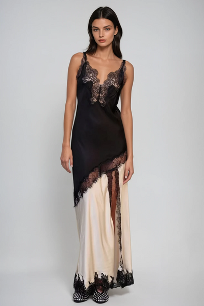 Celine Lace Plunge Satin Maxi Dress