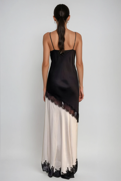 Celine Lace Plunge Satin Maxi Dress