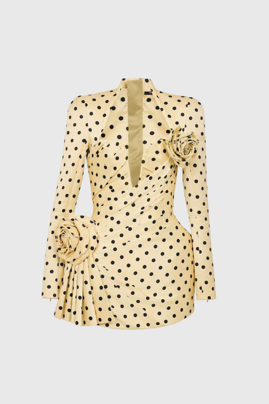 Biaggio Dot Flower Ruch Mini Dress In Yellow - Celestia Couture
