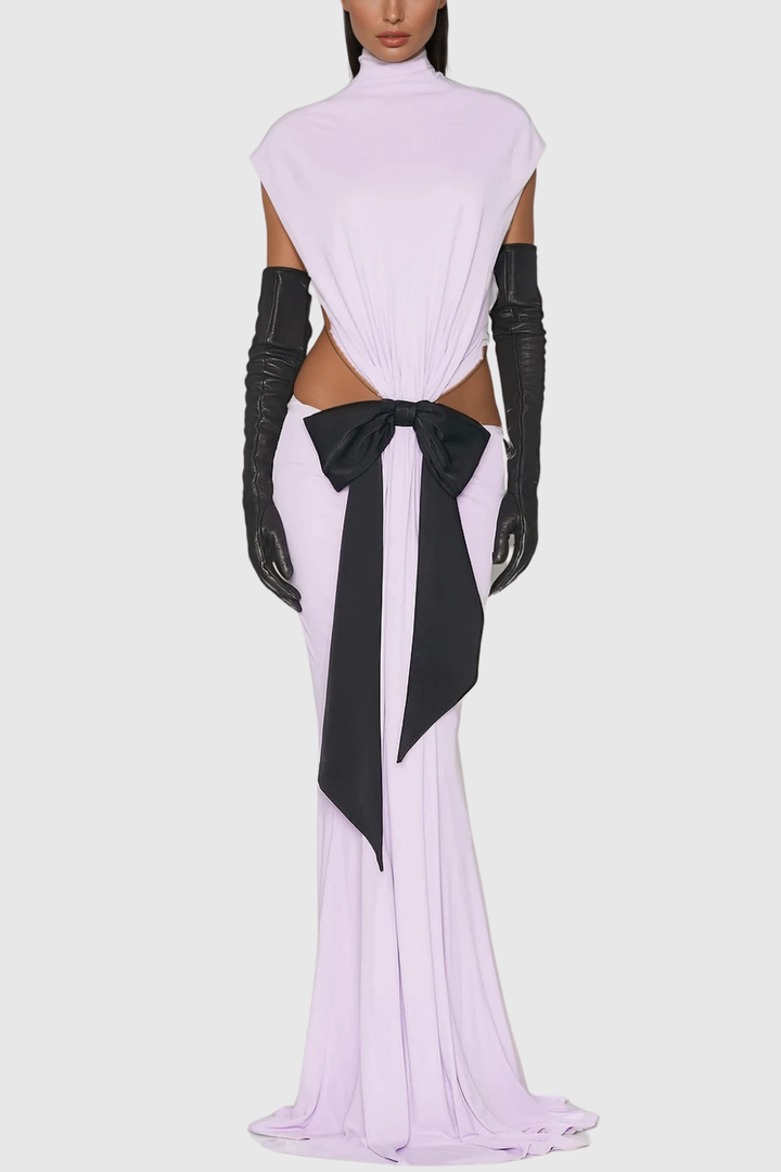 Borys Lace Up Cutout Bow Maxi Dress - Celestia Couture