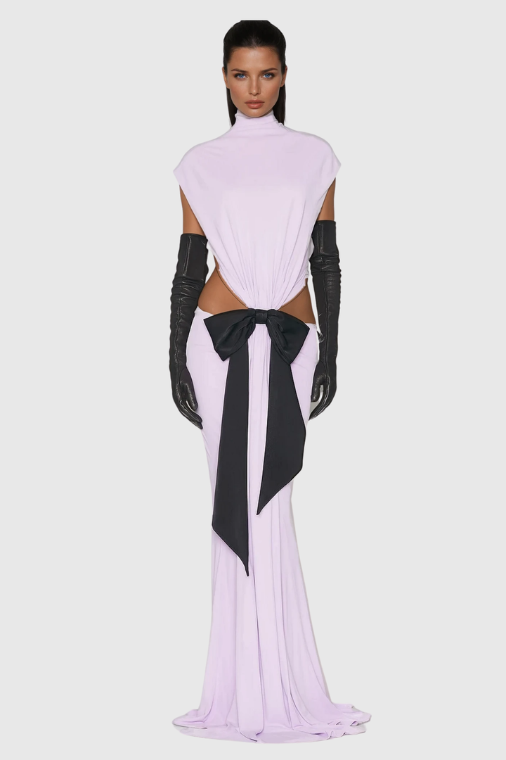 Borys Lace Up Cutout Bow Maxi Dress - Celestia Couture