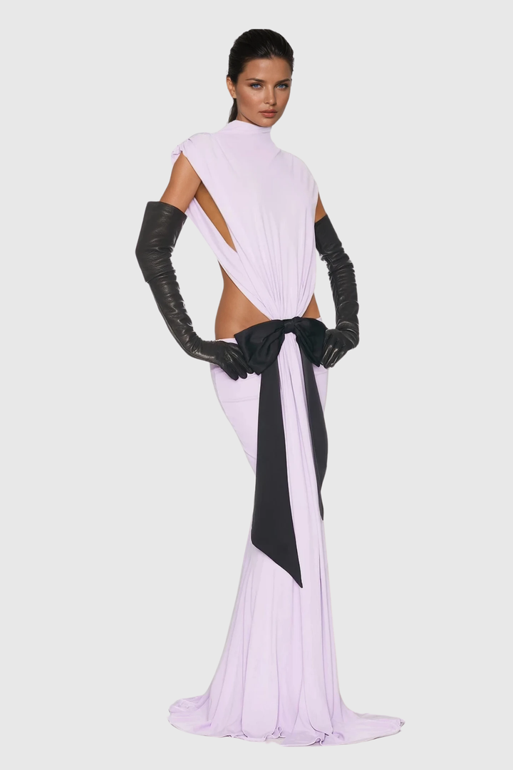 Borys Lace Up Cutout Bow Maxi Dress - Celestia Couture