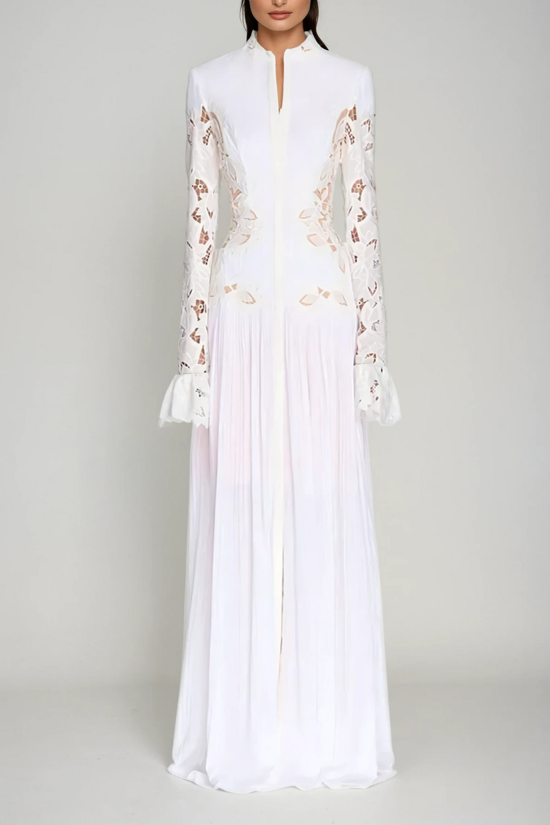Caesarius Embroidered Ruch Lace Maxi Dress - Celestia Couture