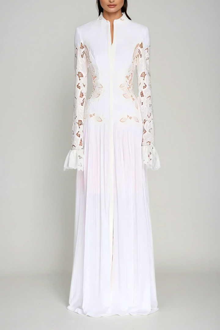 Caesarius Embroidered Ruch Lace Maxi Dress - Celestia Couture