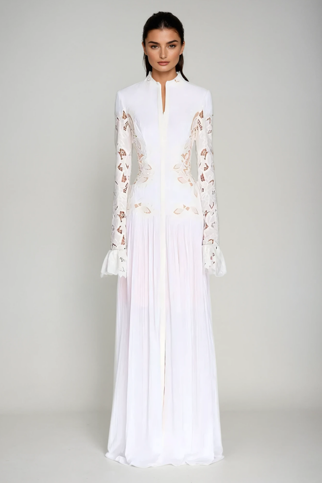 Caesarius Embroidered Ruch Lace Maxi Dress - Celestia Couture