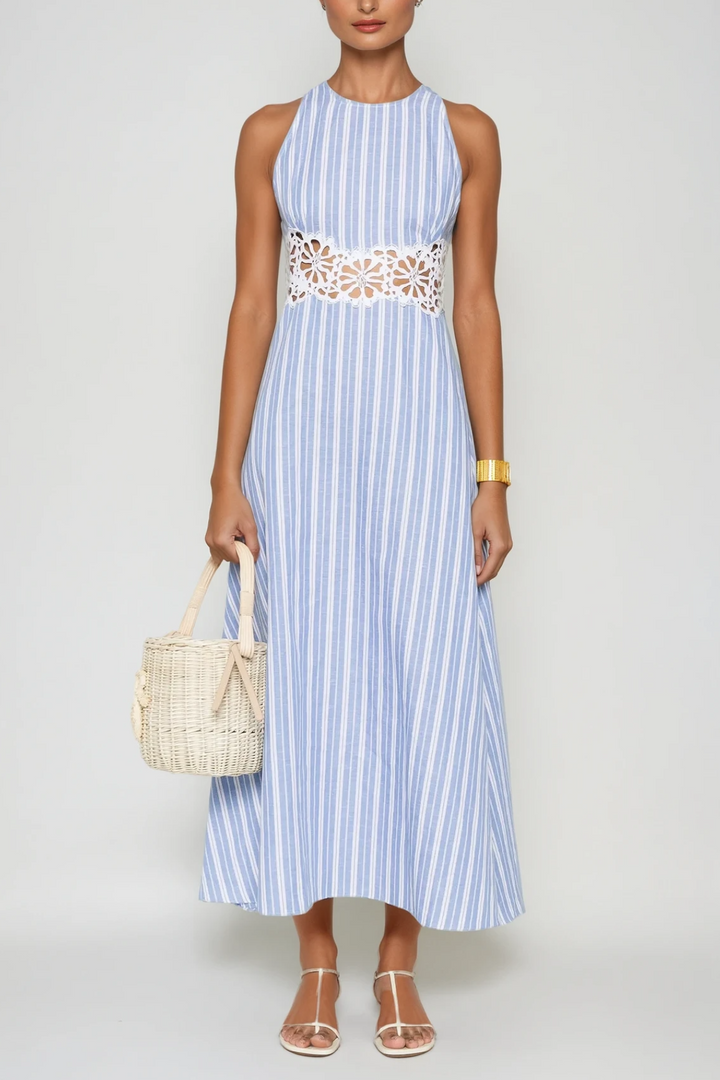Caeso Sleeveless Stripe Cutout Maxi Dress - Celestia Couture