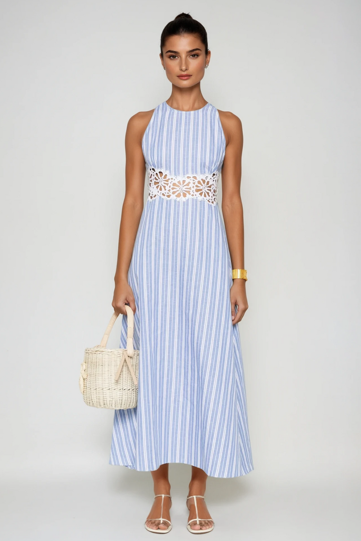 Caeso Sleeveless Stripe Cutout Maxi Dress - Celestia Couture