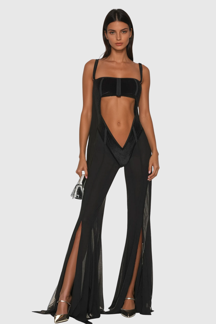 Camron Cutout Split Mesh Jumpsuit - Celestia Couture