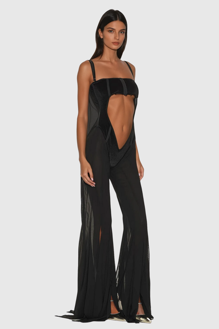 Camron Cutout Split Mesh Jumpsuit - Celestia Couture