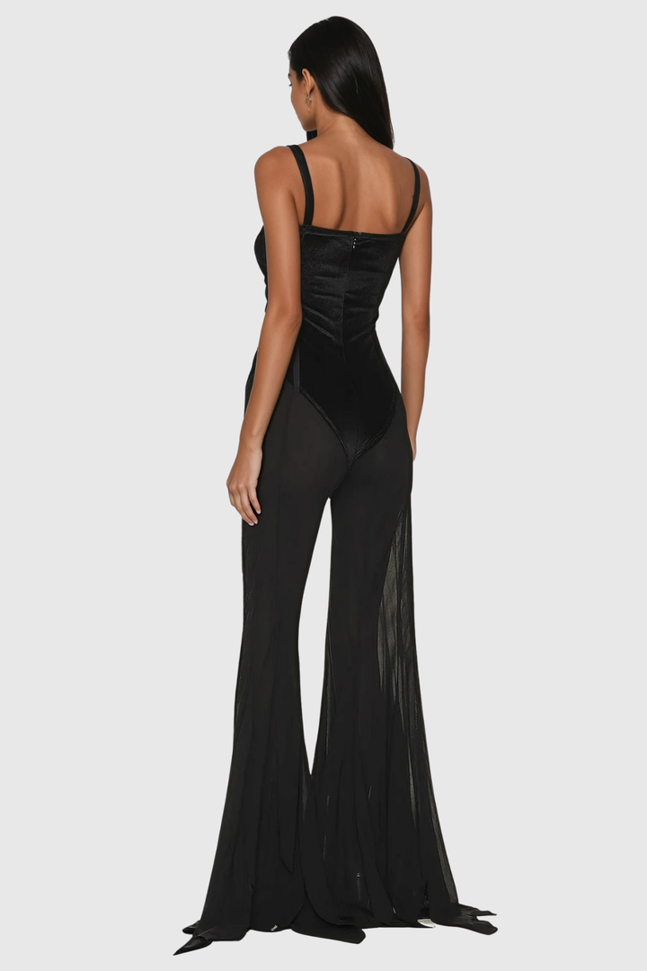 Camron Cutout Split Mesh Jumpsuit - Celestia Couture