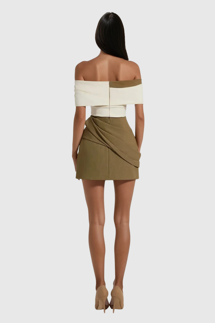 Candide Off Shoulder Ruch Mini Dress - Celestia Couture