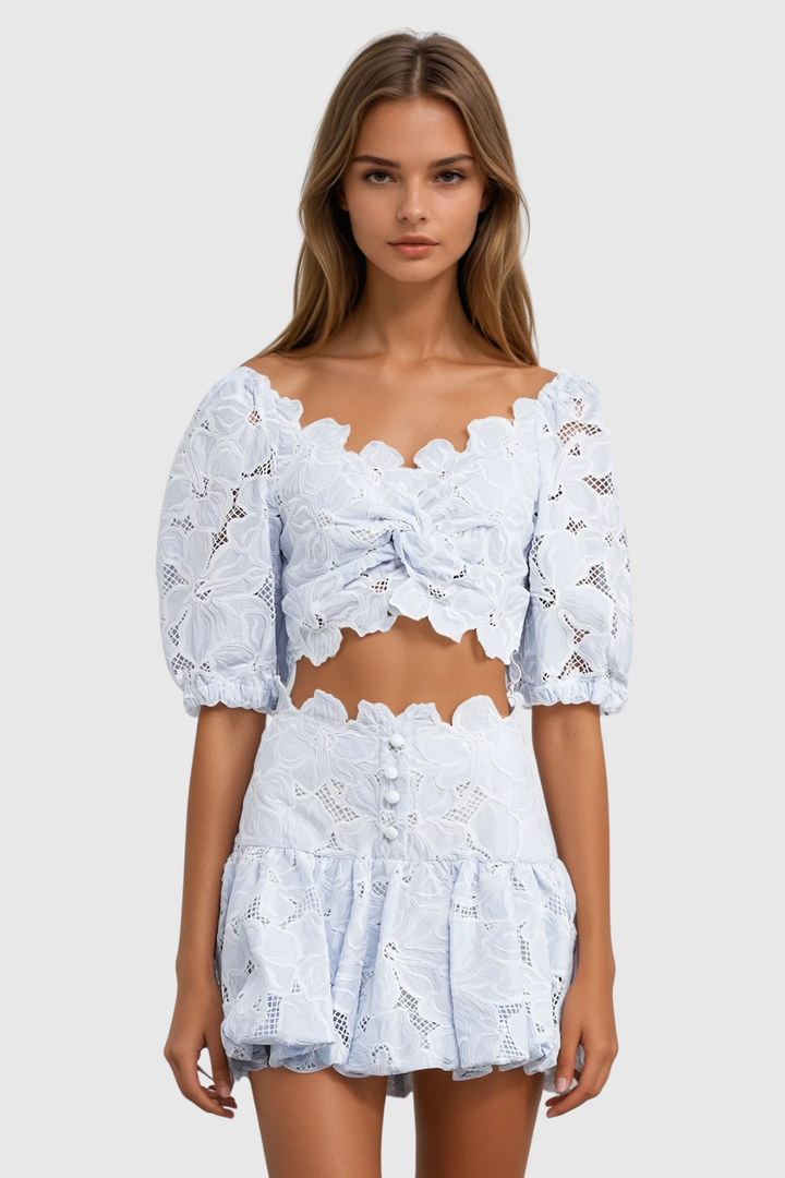 Carmela Embroidered Cutout Skirt Set - Celestia Couture